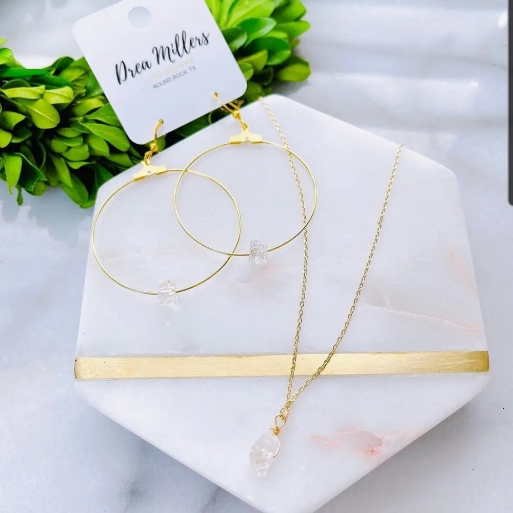 Drea Millers Herkimer Diamond Necklace and earring set